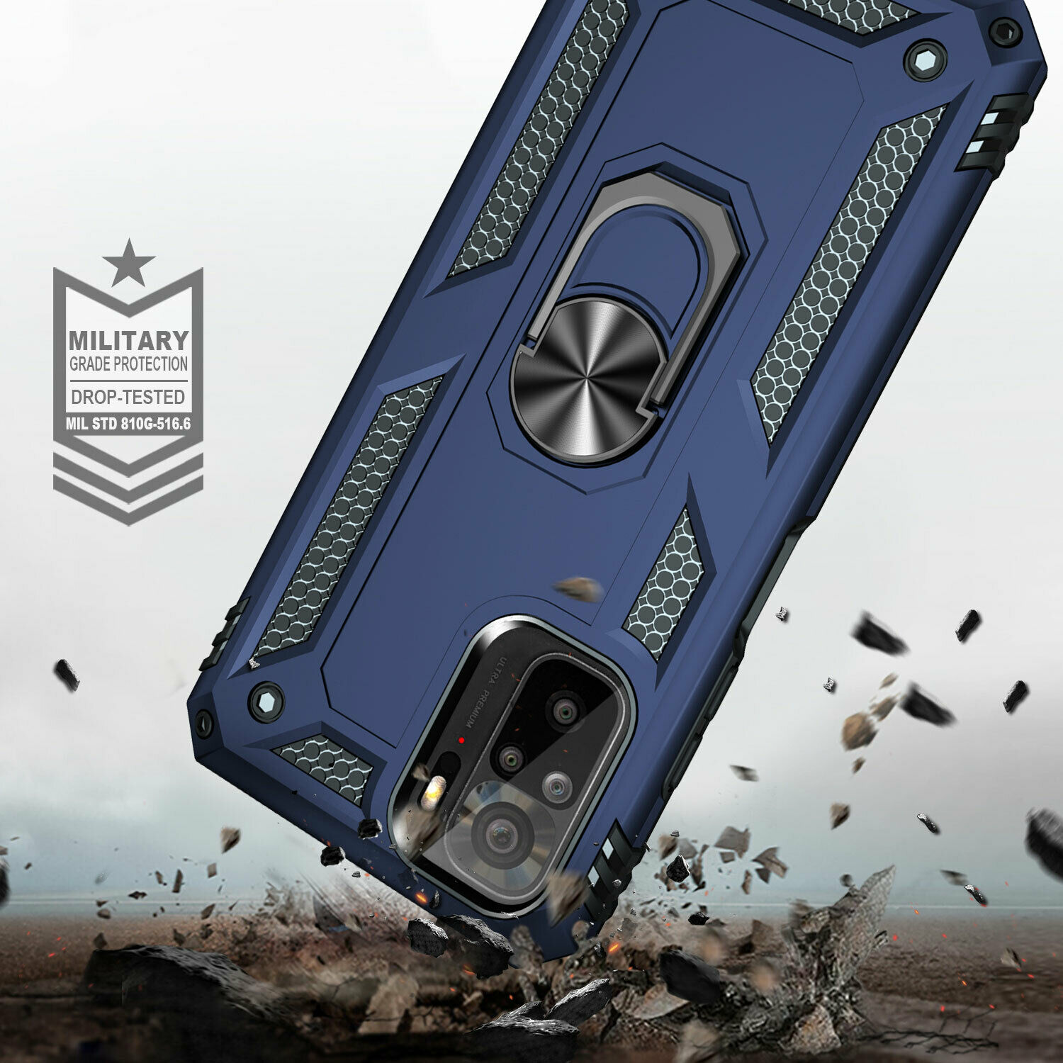 Protectores para celular  para Xiaomi  Redmi Note 10 / 10s Funda reforzada con anillo v2 Azul